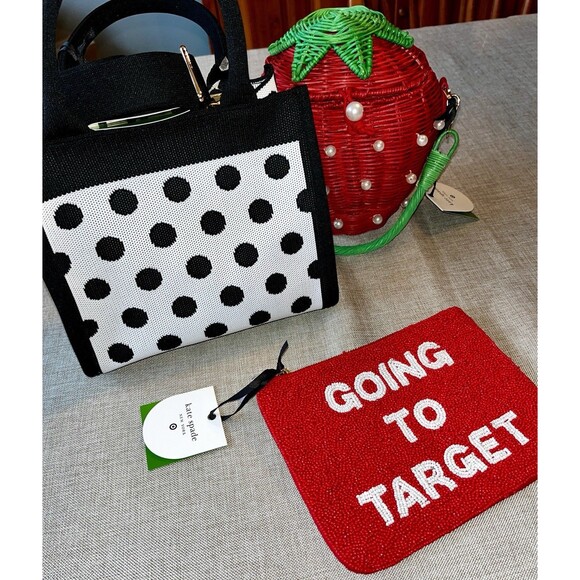 kate spade new york Handbags - Kate Spade x Target Strawberry Bag Beaded Clutch Going to Polka Dot Knit Tote